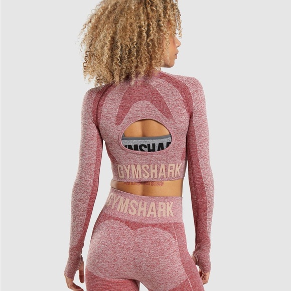 Gymshark Women's Burgundy Long Sleeve Workout Top and Leggings Set - Picture 2 of 9